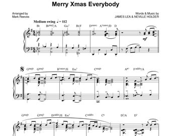 Merry Xmas Everybody by Slade, Christmas Sheet Music arranged for Intermediate Piano Solo, Printable Piano Music PDF Digital Download