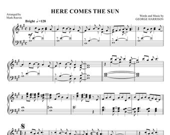 Here Comes The Sun by George Harrison (The Beatles), Sheet Music, arranged for Piano Solo, Digital PDF Printable Instant Download