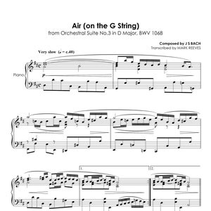 J S Bach - Air on the G String: Noter för piano (digital nedladdning)