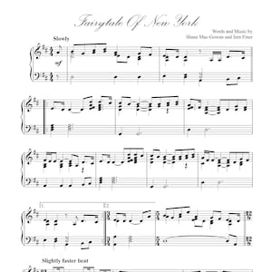 Fairytale Of New York by The Pogues, Sheet Music for Piano Solo, Christmas Song, Digital PDF Instant Printable Download