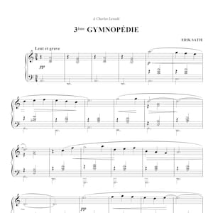 Gymnopédie No. 3 de Erik Satie, Partitura para Piano Solo, Duas Versões, Nível Intermediário, PDF para Impressão, Download Instantâneo