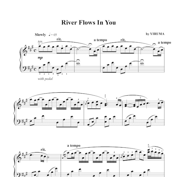 River Flows In You von Yiruma, Noten für Klavier solo, genaue Transkription, Mittelstufe, druckbare PDF Noten Download