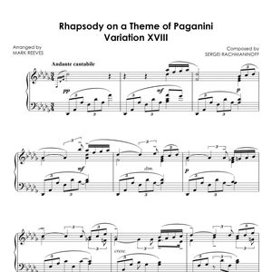 Rapsodia su un tema di Paganini Op. 43 Variazione n. 18 di Sergei Rachmaninov per pianoforte solo, spartiti PDF stampabili all&#39;istante da scaricare