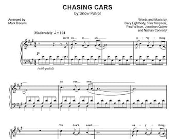 Chasing Cars by Snow Patrol, Sheet Music for Piano Solo, Accurate Transcription, Digital PDF Printable Instant Download