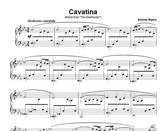 Cavatina by Stanley Myers, Sheet Music for Piano Solo, Theme from The Deerhunter, Digital PDF Printable Instant Download