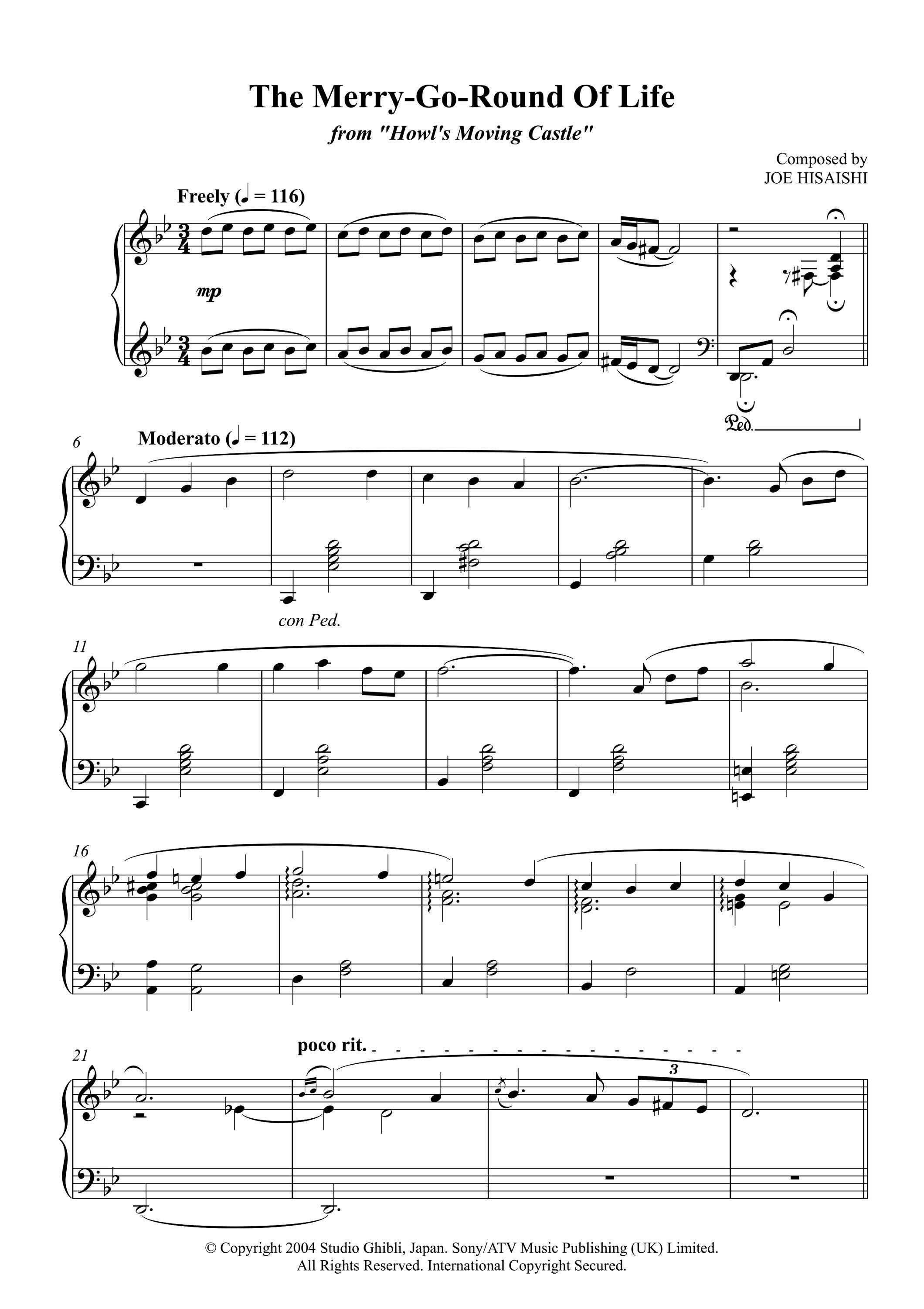 howl's moving castle piano sheet music