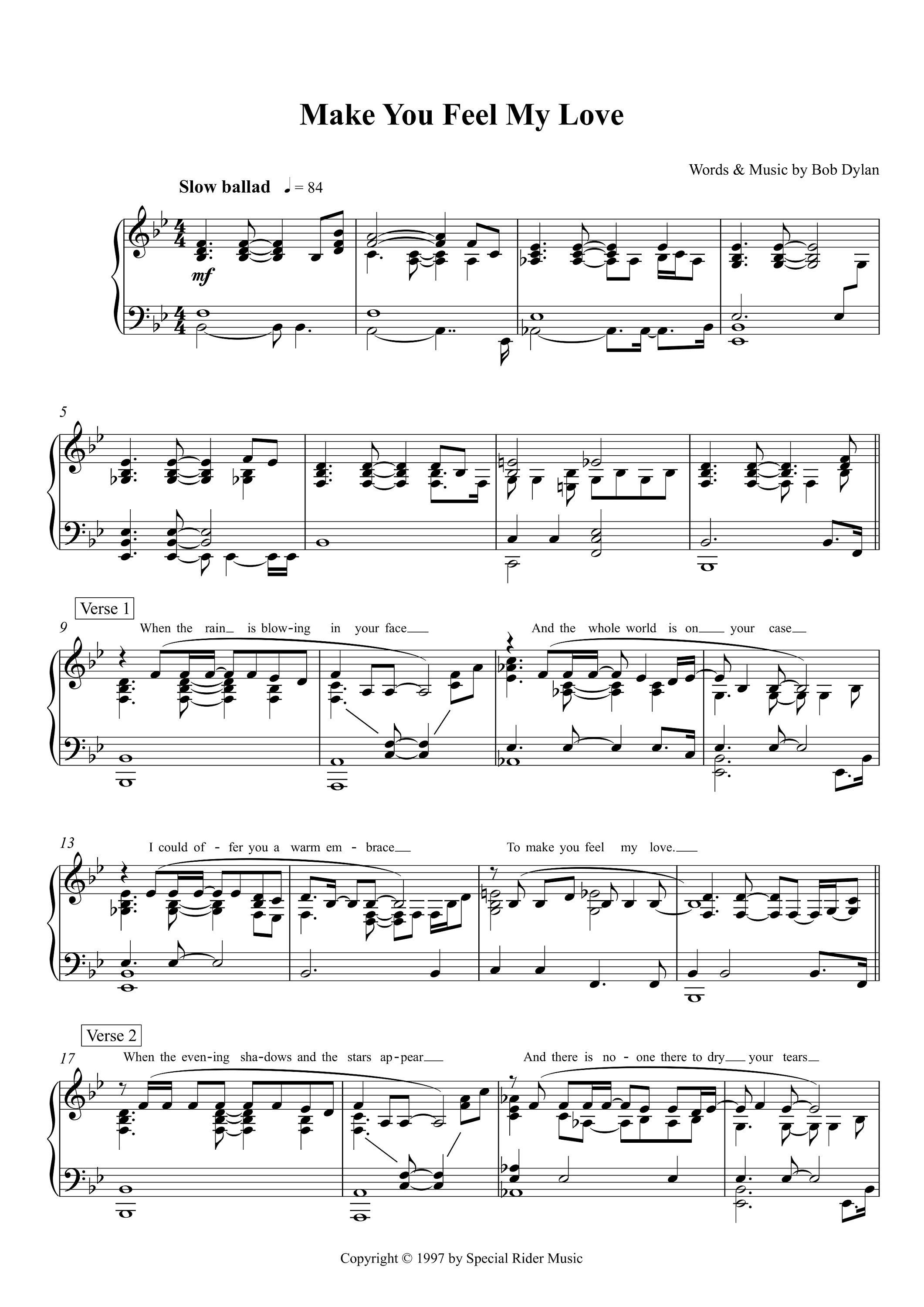 Make You Feel My Love Piano Sheet Music: Adele Version (digital