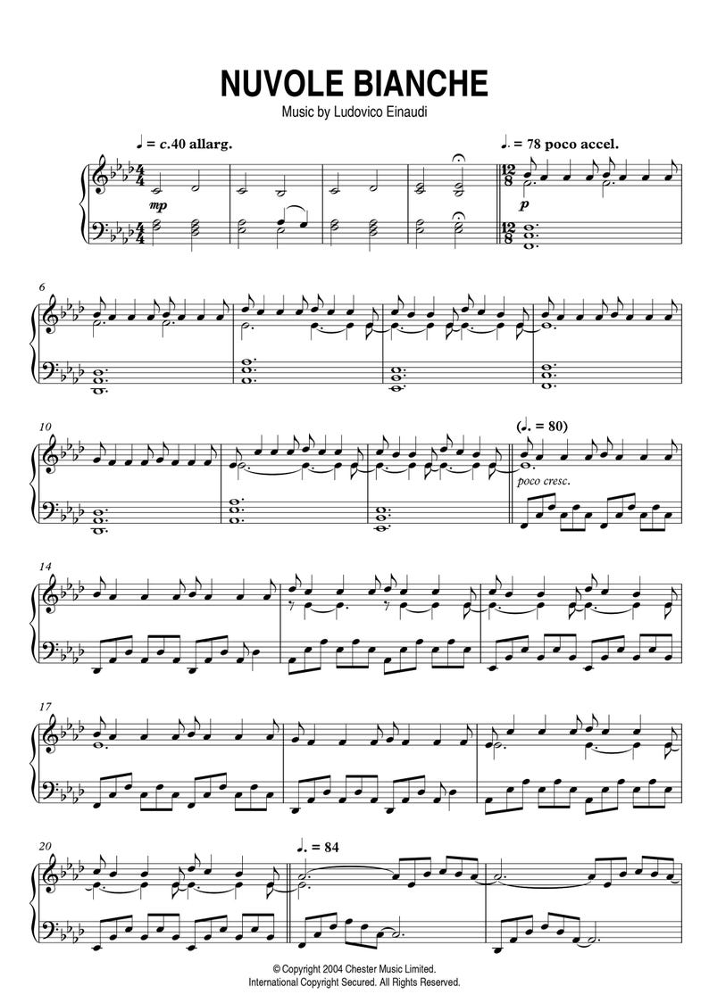 Ludovico Einaudi Nuvole Bianche Sheet Music Piano Nuvole Bianche by Ludovico Einaudi, Sheet Music for Piano Intermediate