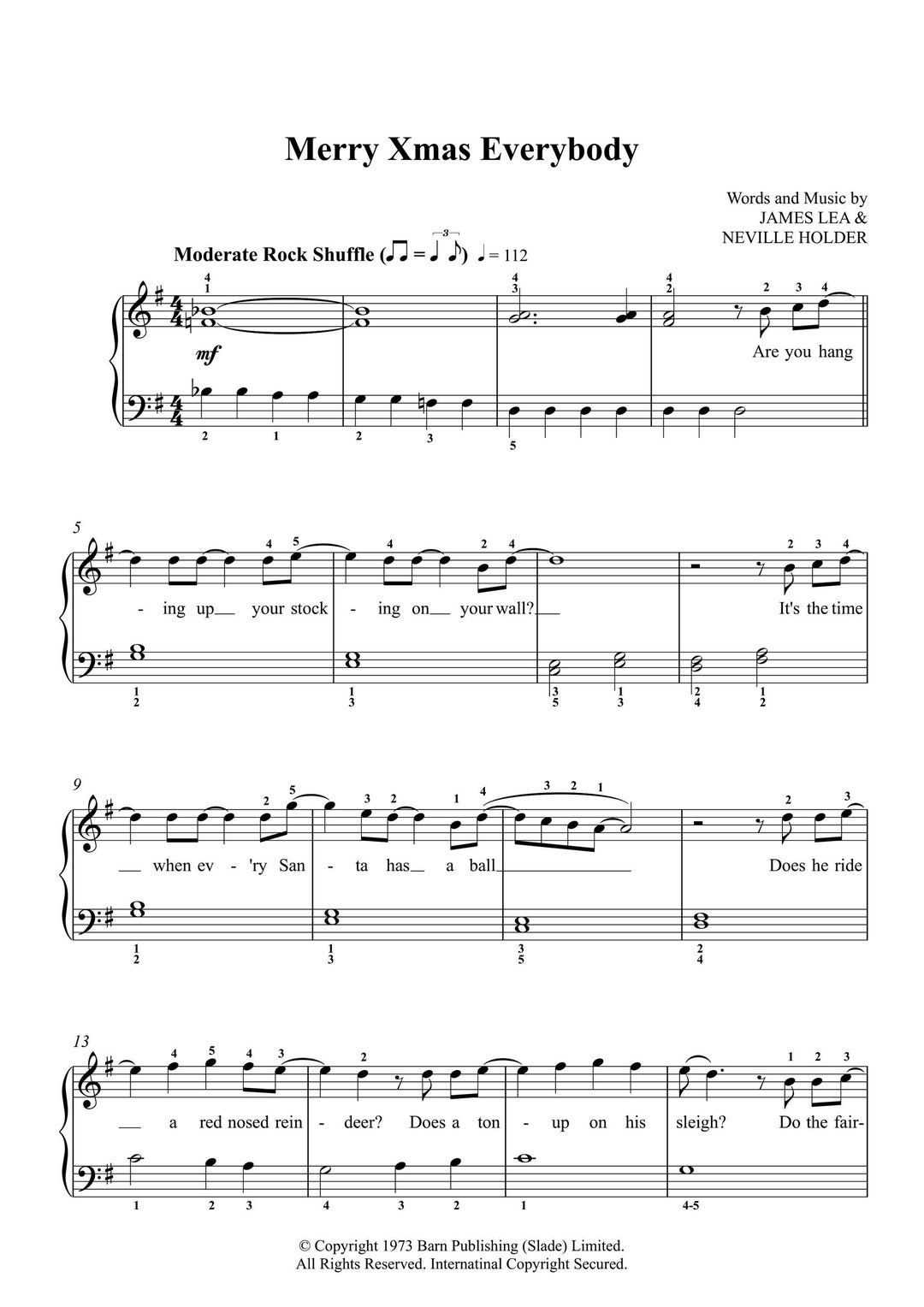 Merry Xmas Everybody - Slade: Easy Piano Sheet Music (digital Download ...