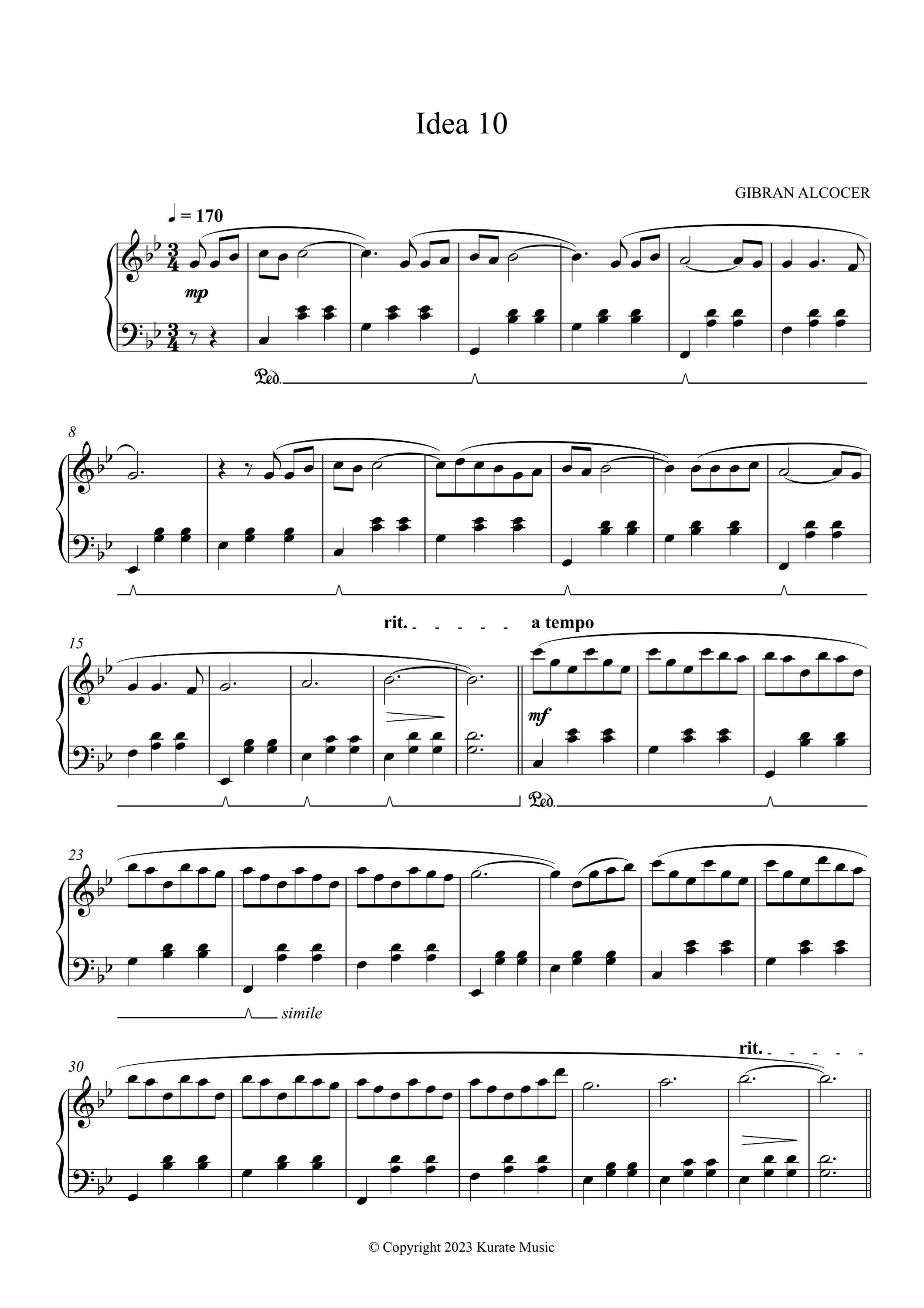 Idea 10 Piano Sheet Music by Gibran Alcocer (printable PDF