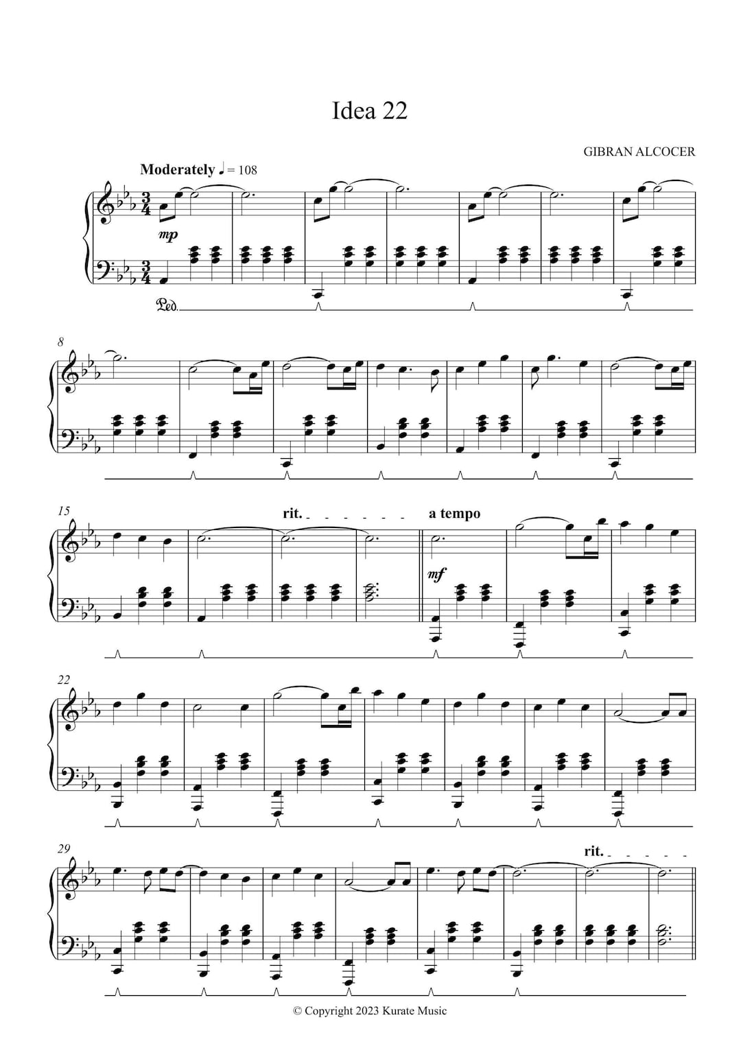 Idea 22 Piano Sheet Music by Gibran Alcocer (printable PDF) - Etsy