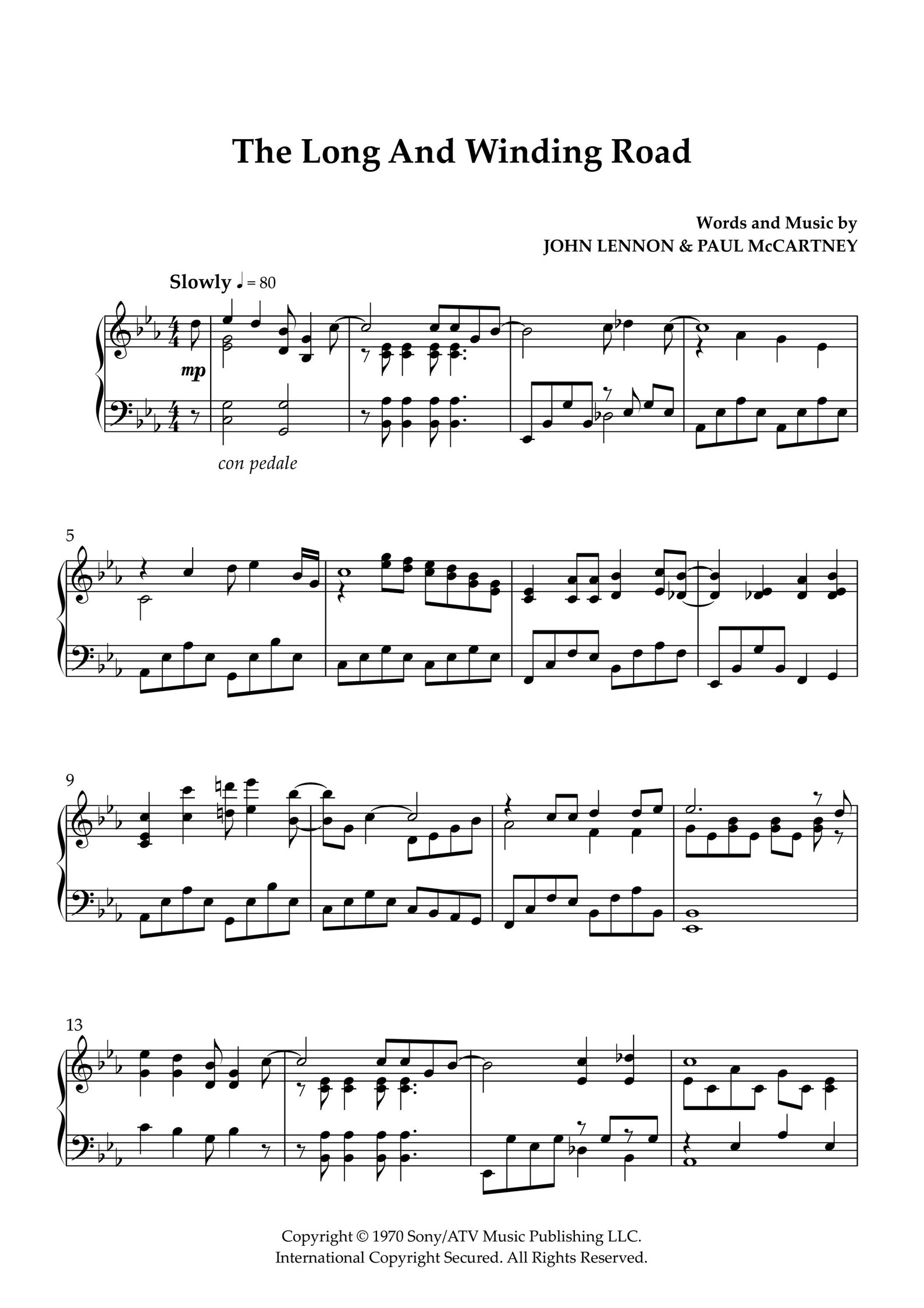 The Long And Winding Road Sheet Music By The Beatles Piano Solo 
