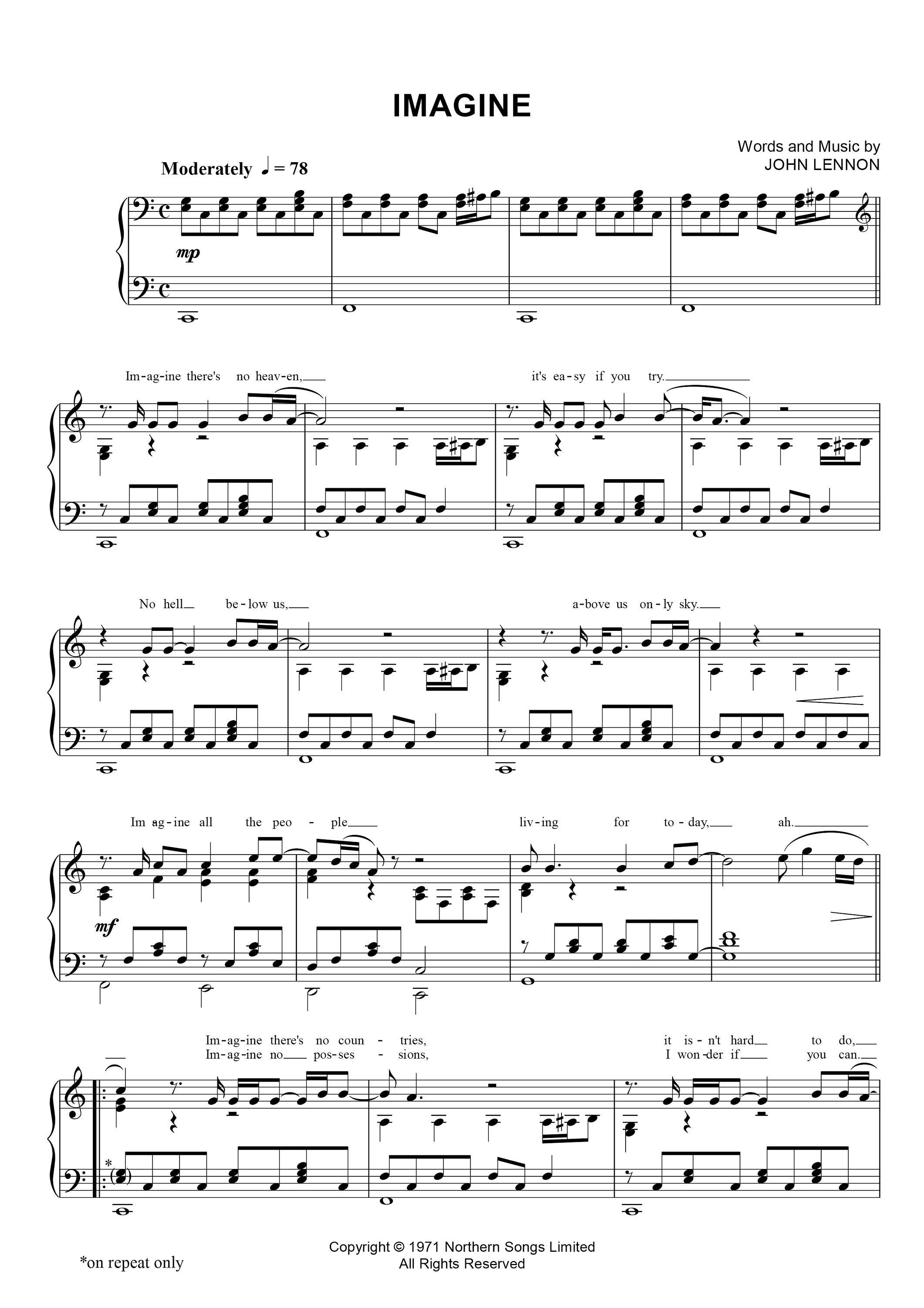 Imagine By John Lennon Piano Solo Sheet Music digital PDF Etsy