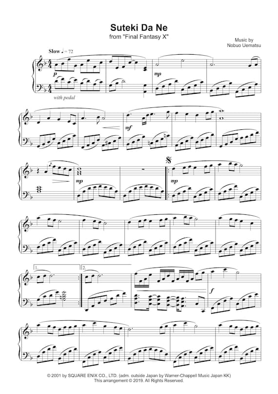 素敵だね - ファイナルファンタジーX ピアノ楽譜 (デジタルPDF