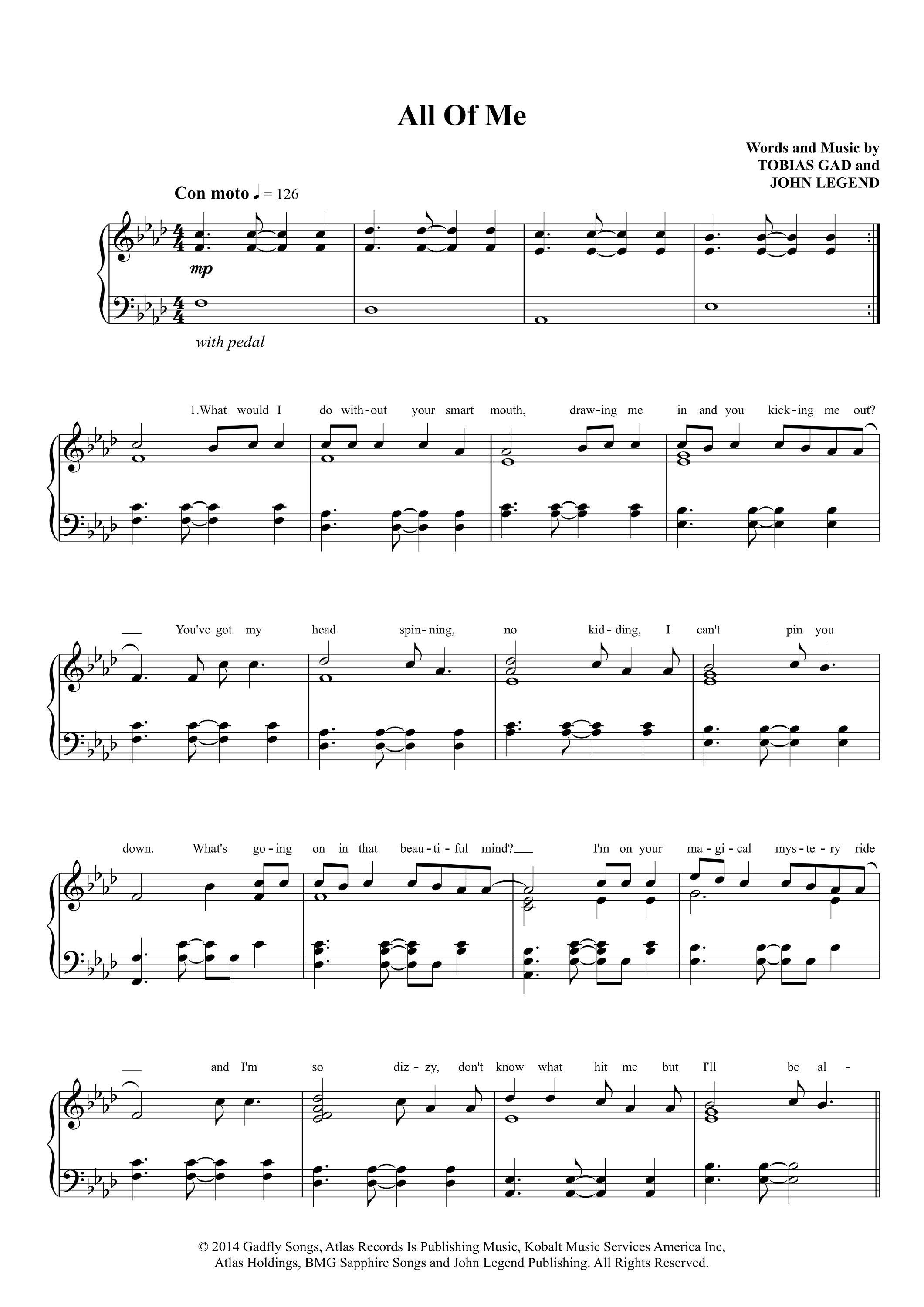 All of Me Piano Sheet Music: John Legend (printable PDF) - Etsy