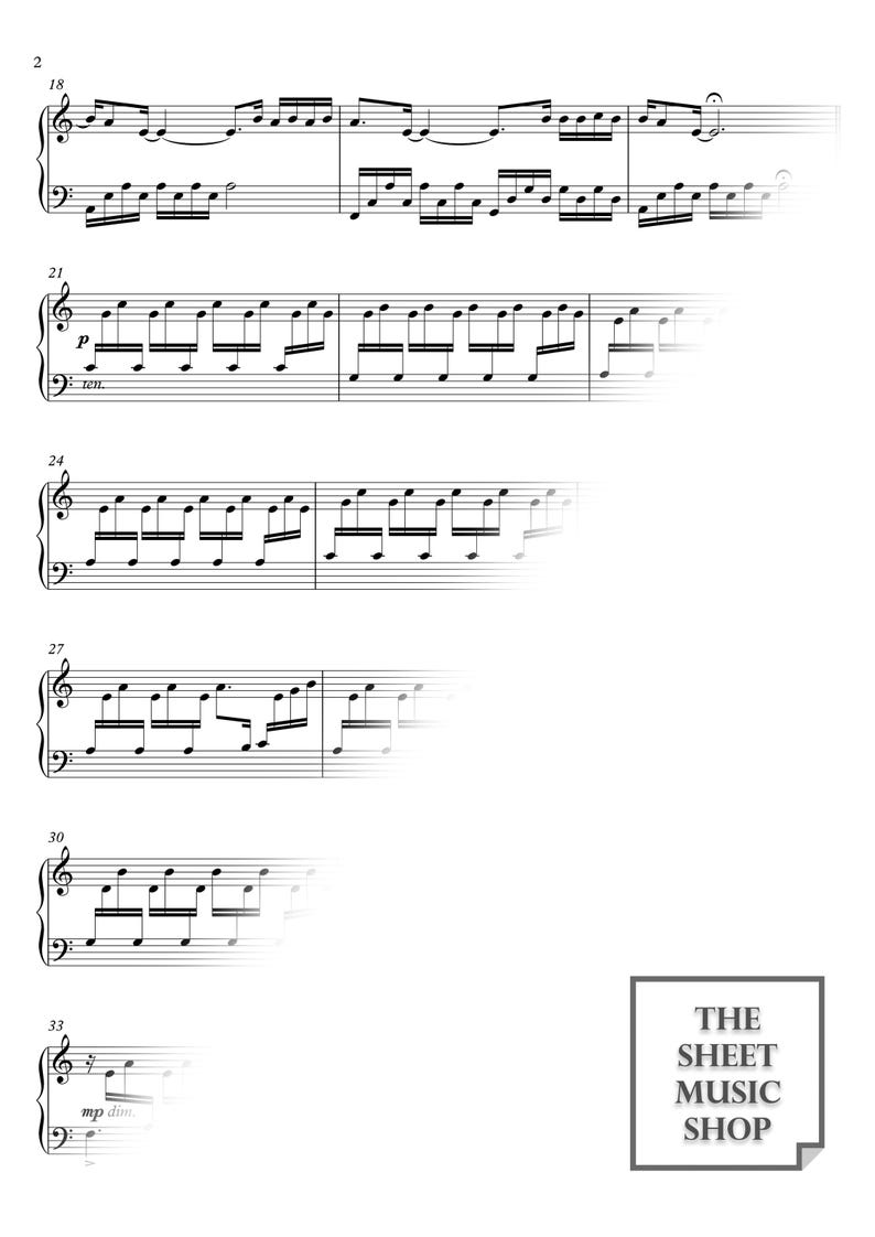Page two of Una Mattina by Ludovico Einaudi, Sheet Music for Piano, Intermediate Level, Instant Printable PDF Sheet Music Download, Piano Music Sheets