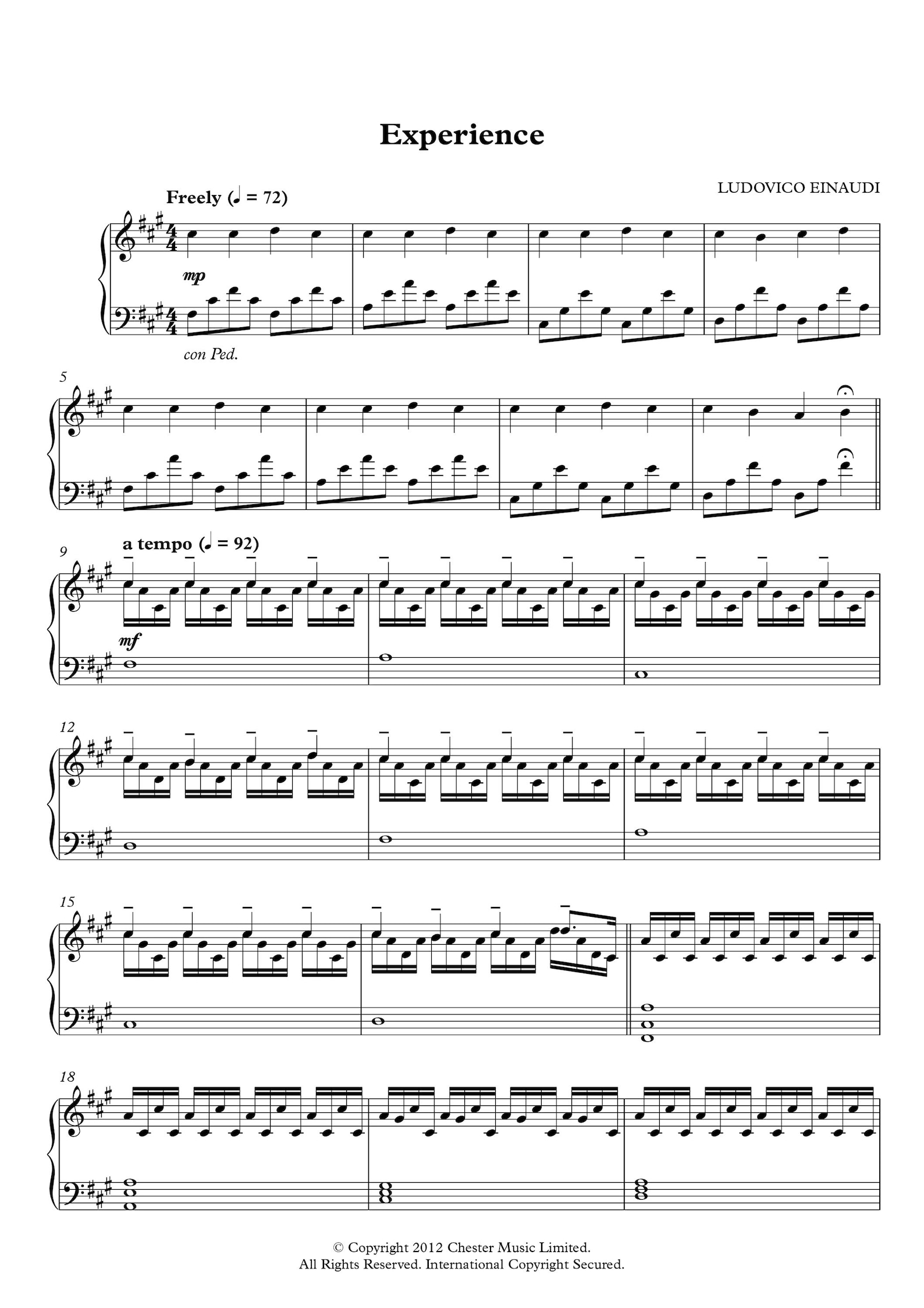 Ludovico Einaudi Experience Piano Sheet Music (PDF Download) - Etsy