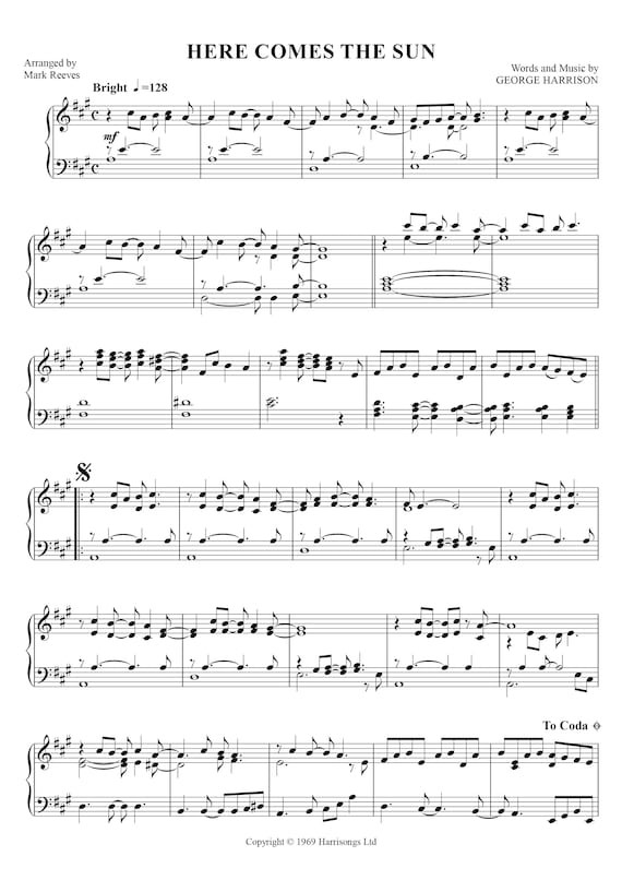 ピアノ楽譜「Here Comes The Sun」：ザ・ビートルズ（デジタルPDF