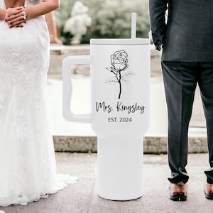 Personalized Gift for Bride, Mrs Engagement Gift, Engaged 40 OZ Tumbler, Bridal Shower Gift, Personalized Wedding Gift for Bride to Be