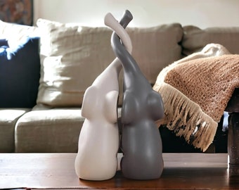 Ornements en céramique pour couple d'éléphants, statues d'ornements d'éléphants pour décoration d'intérieur, cadeau fête des mères, cadeau d'anniversaire