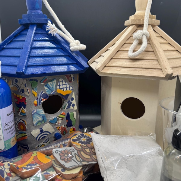 Kit de casa de pájaros de mosaico para hacer tú mismo con instrucciones en vídeo