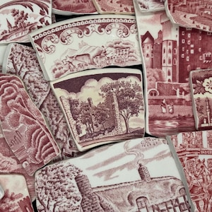 Red Transferware broken plate Shards: Vintage China for Mosaics & Crafting