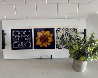 Talavera Tile Tray/Trivet/Hot plate made from genuine Mexican tiles/ heat resistant tiles oven to table/ sturdy handled tray/ many uses