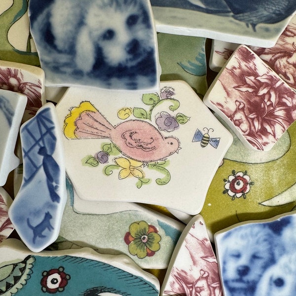 ALL ANIMALS Premium Tumbled Pottery shards vintage dishes, pottery for jewelry making, crafting, and mosaics.You pick!