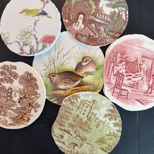 Vintage Pottery Broken Plates: Hand-Cut Mosaic Tiles, Centerpiece Scenes