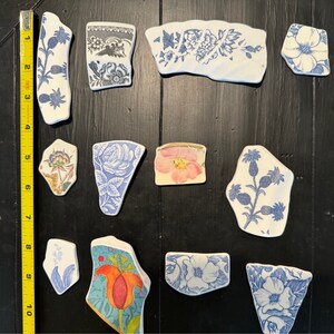 PREMIUM Large Florals Tumbled Pottery shards vintage china, pottery for jewelry making, crafting, and mosaics. You pick Set 5 image 5