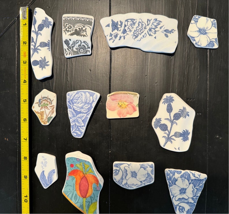 PREMIUM Large Florals Tumbled Pottery shards vintage china, pottery for jewelry making, crafting, and mosaics. You pick Set 5 image 5