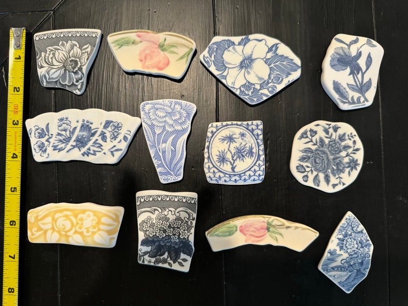 PREMIUM Large Florals Tumbled Pottery shards vintage china, pottery for jewelry making, crafting, and mosaics. You pick Set 5 image 4