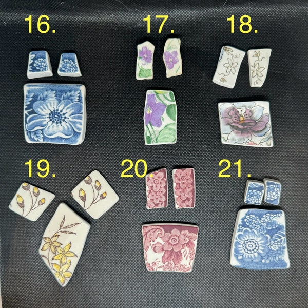 Ready to make earrings & necklaces 3 piece sets of hand cut Pottery shards, beads, vintage broken and tumbled china. You pick!