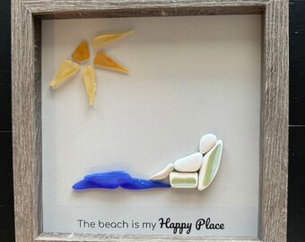 Beach lover art/ Faux beach glass art / sea glass art/ ocean art / sun lover /gift for friend/Sea glass in 8x8x1 Shadowbox