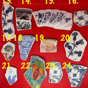 PREMIUM Large Florals Tumbled Pottery shards vintage china, pottery for jewelry making, crafting, and mosaics. You pick Set 5 image 3