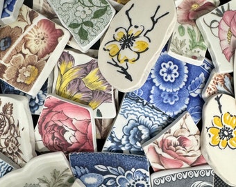 WOW! ALL 1”-2” FLORALS your choice. Premium Tumbled Pottery shards perfect for jewelry making, crafting and mosaics. You pick!