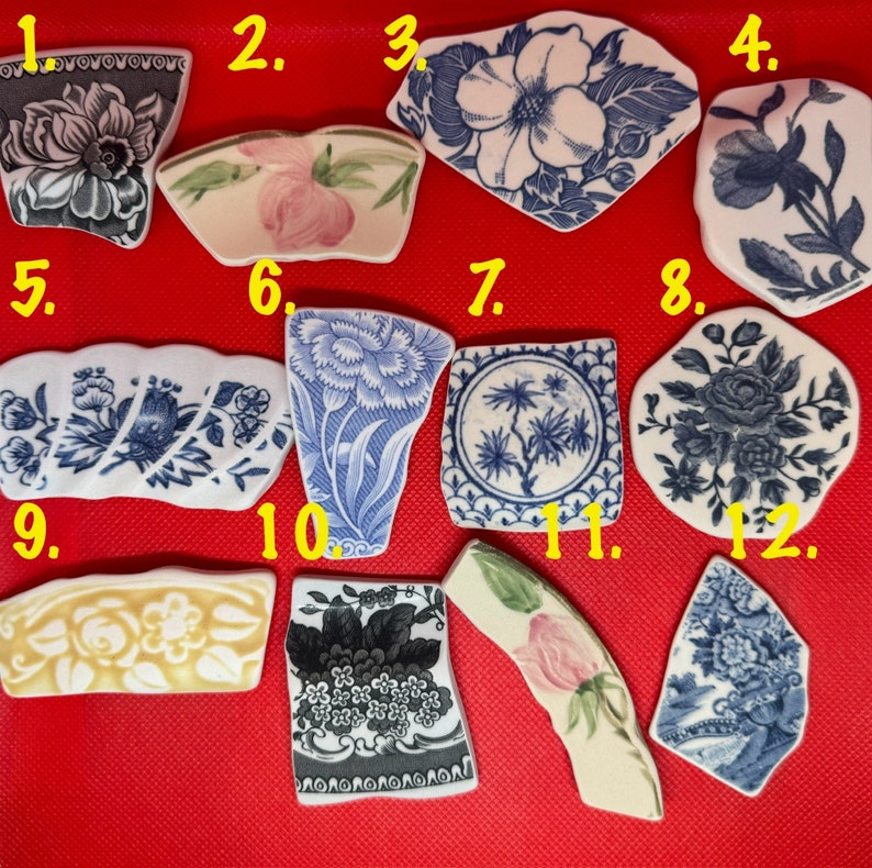 PREMIUM Large Florals Tumbled Pottery shards vintage china, pottery for jewelry making, crafting, and mosaics. You pick Set 5 image 2