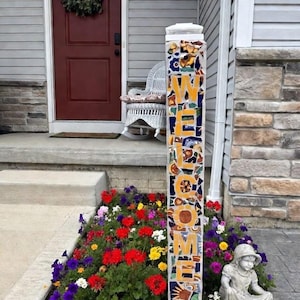 Poste de jardín o dirección de mosaico de Talavera de 39”