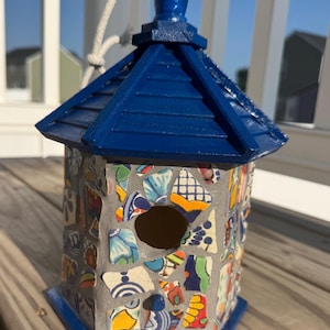 Mosaic Talavera Tile Birdhouse 10” tall perfect for your garden, patio, or  indoor decor. Bird friendly too! Makes a great gift.