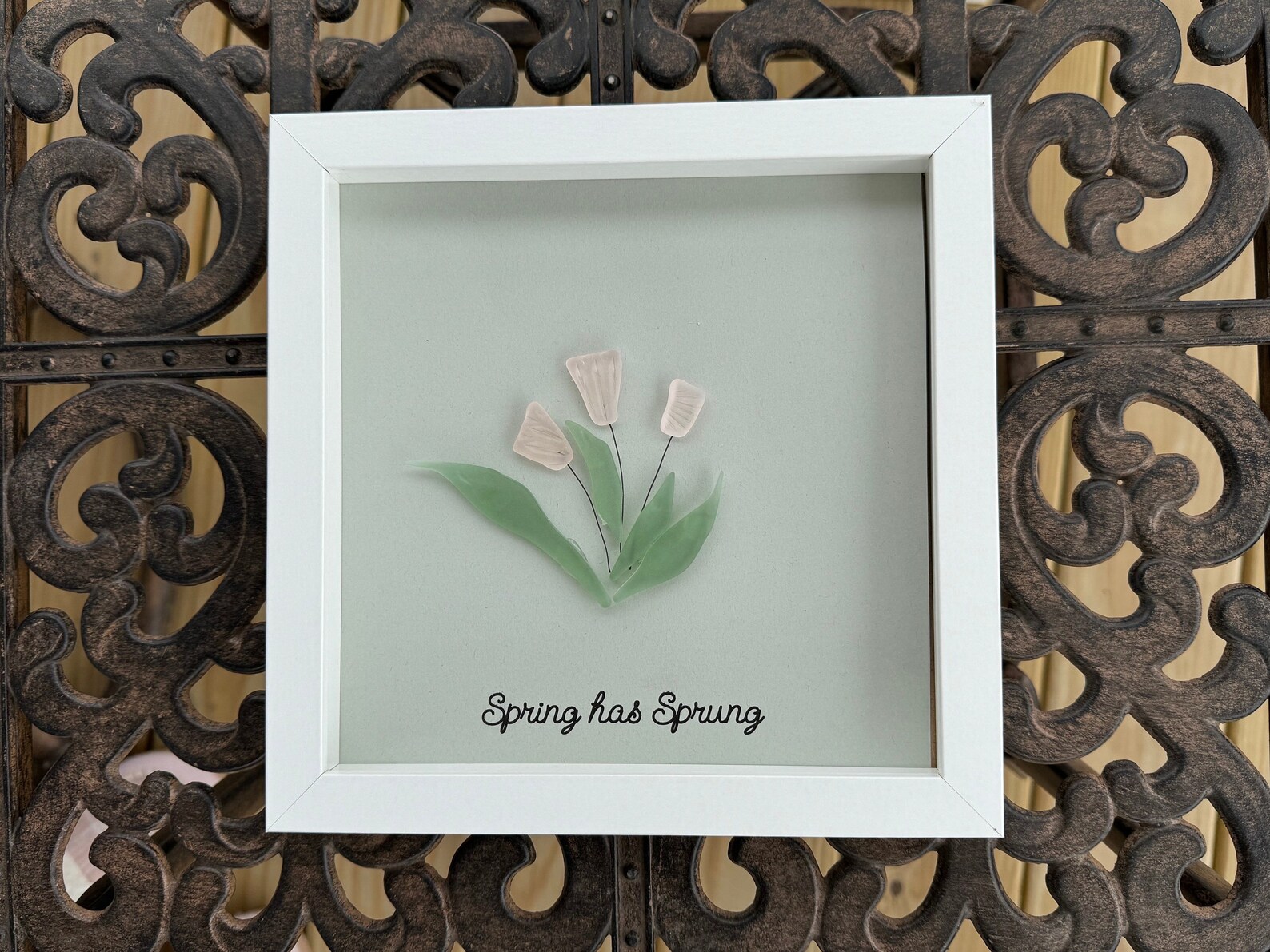 Spring Flowers Beach Glass Art/ Spring Gift / Faux Beach Glass Art ...
