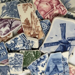 PREMIUM Tumbled Pottery shards vintage china, pottery for jewelry making, crafting, and mosaics. Unique scenes & floral. You pick! Set 1