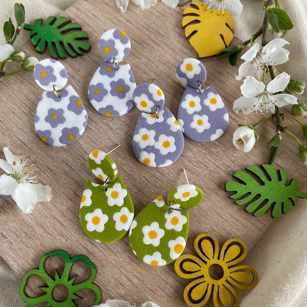 Collection Printemps - Boucles d'oreilles motif fleurs goutte - fait main