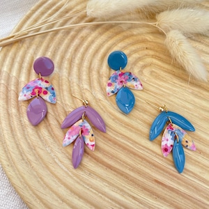 Spring Collection - Blue and lilac floral dangle earring. Handmade