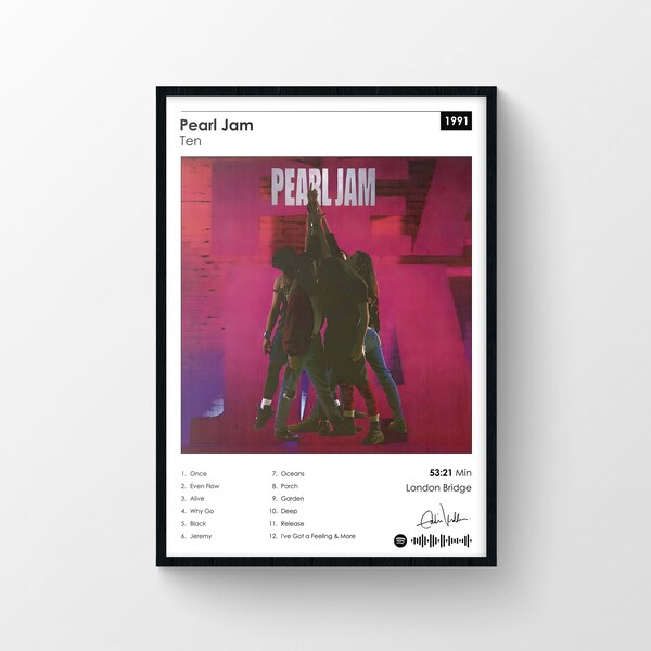 Pearl Jam Ten Album 1991, Grunge Rock Classic, Custom Album Cover Art, Printable Poster, Seattle Sound