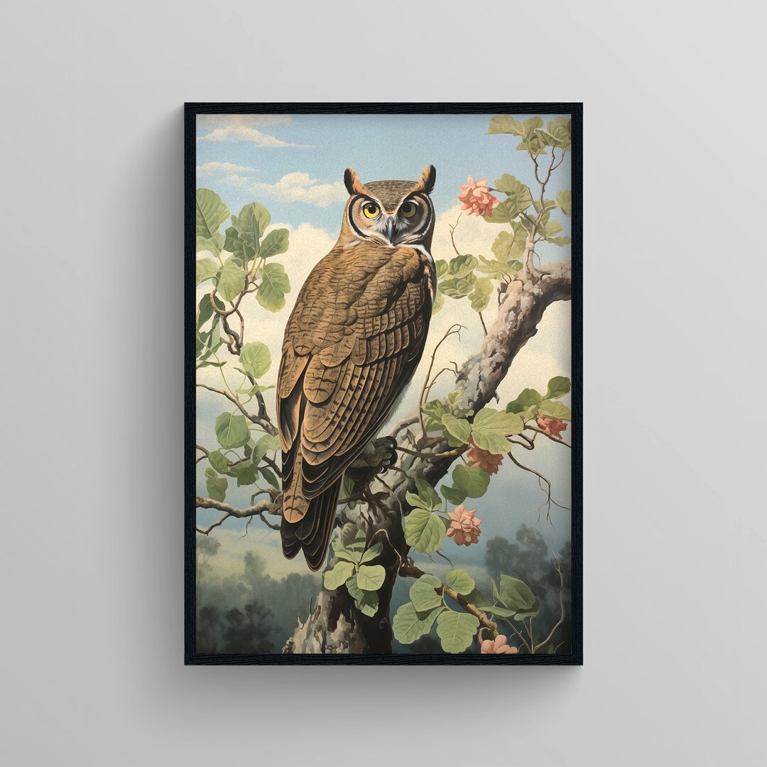 Printable Bird Art Great Horned Owl Wall Art Digital Download Rustic
