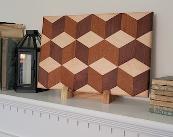 Cherry, Rosewood, and Maple Cutting Board Handmade Housewarming Gift for Newlyweds Display Stand for Charcuterie Cheese Board Trivet