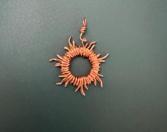 Handmade Copper Sun on Black Silk Cord