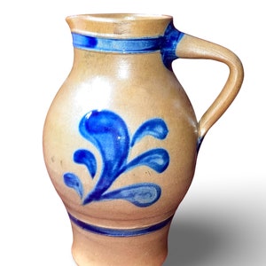 Vintage German Stoneware Pitcher/Milk Jug with Cobalt Blue Decoration