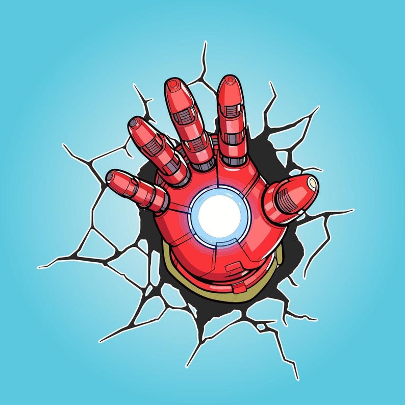 Avengers Superheroes breaking out crack- Wall Decals/Wall Stickers/Home decoration/DYI project/peel and stick/Nursery/kids room/office/car Iron Man's Glove