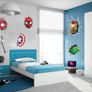 Superhéroes de los Vengadores rompiendo una grieta - Calcomanías de pared/Pegatinas de pared/Decoración del hogar/Proyecto DIY/Pegar y despegar/Guardería/Habitación infantil/Oficina/Coche